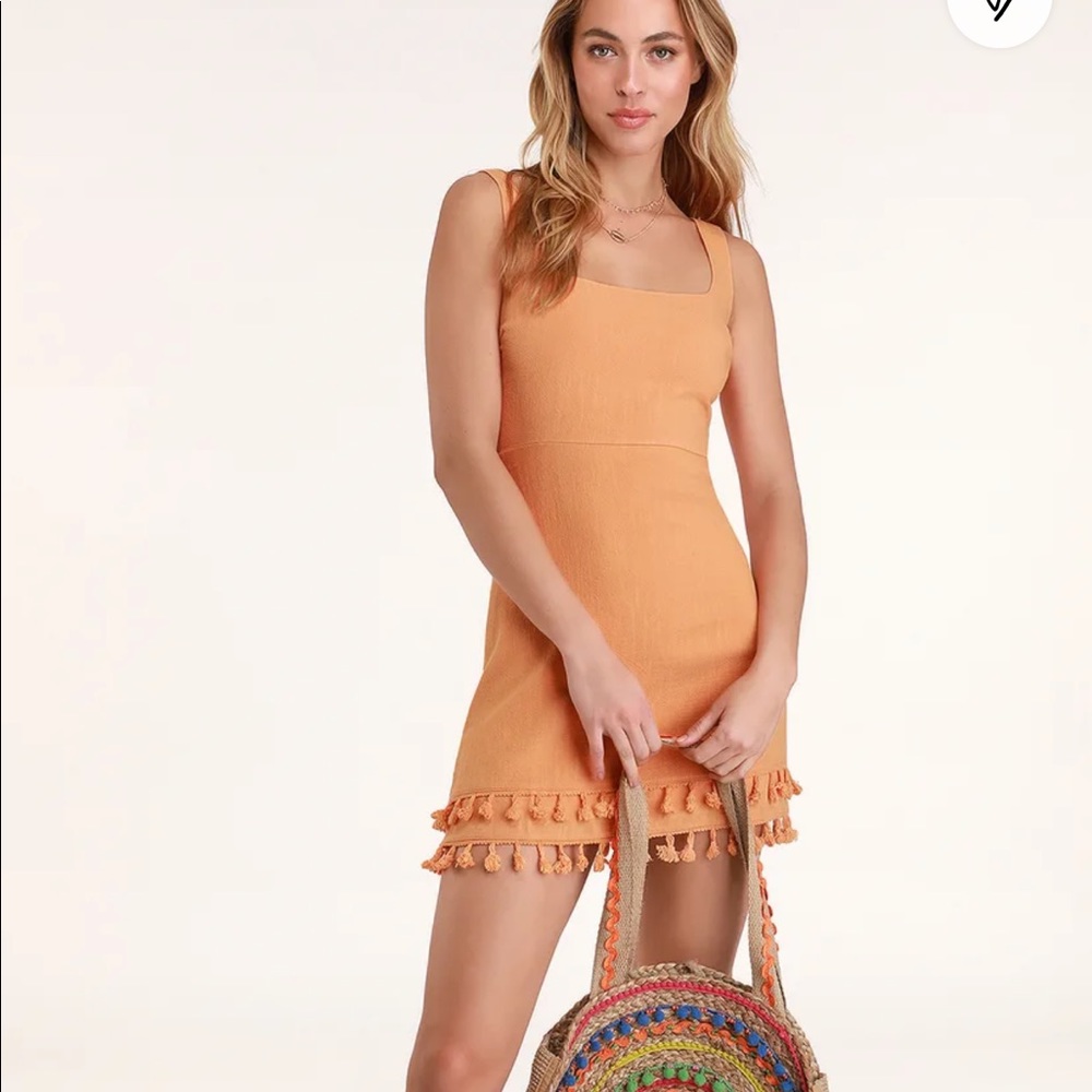 Lulus Washed Orange Tassel Mini Dress